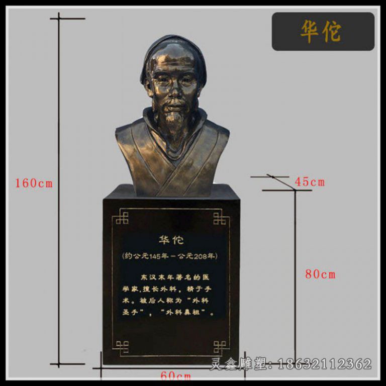 东汉末年华佗名医胸像铜雕