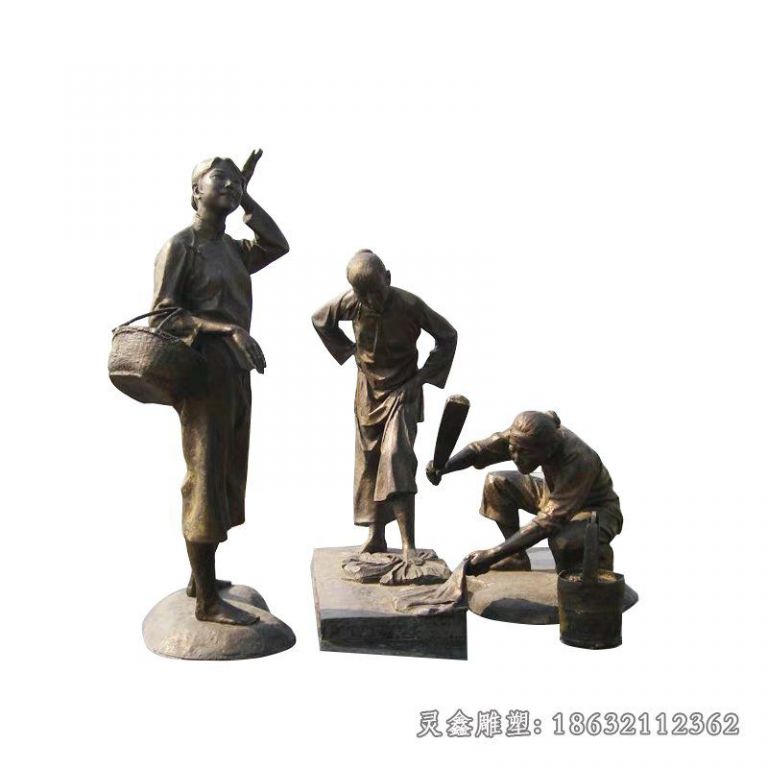 妇女洗衣服铜雕 (1)