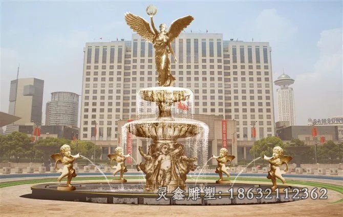 喷泉铜雕，广场喷泉雕塑，人物铜喷泉