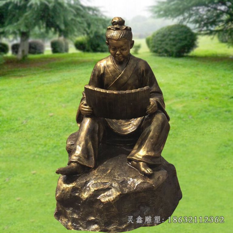 少年梁启超读书铜雕 (4)