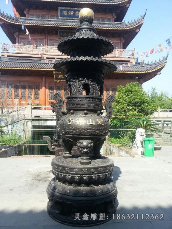 三足香炉雕塑，寺庙铜香炉 (1)
