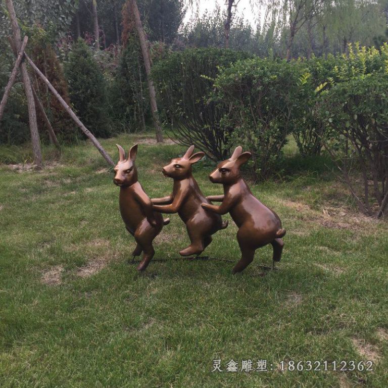 跳舞的兔子铜雕 (4)