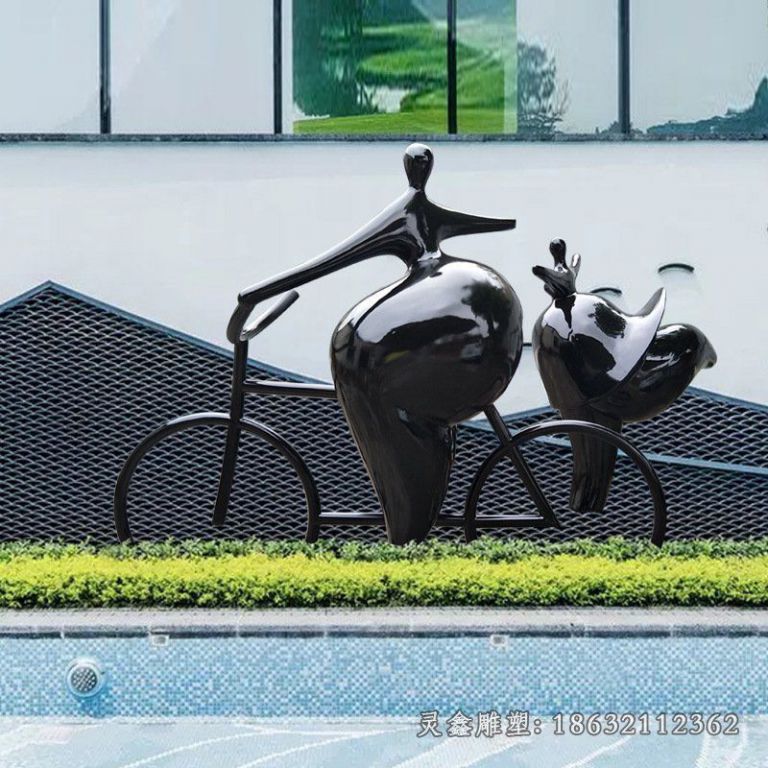 玻璃钢人物胖妞骑单车雕塑商业街公园大型城市园林景观装饰定制35042