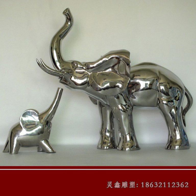 不锈钢母子象雕塑，不锈钢大象雕塑