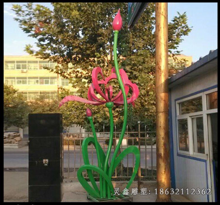 不锈钢莲花雕塑，庭院景观摆件