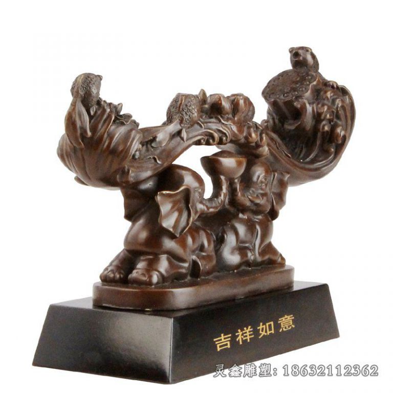 吉祥如意小象铜雕，招财铜雕