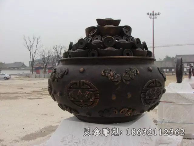 聚宝盆铜雕，铸铜聚宝盆雕塑