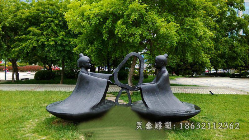 孔融让梨铜雕，公园景观雕塑