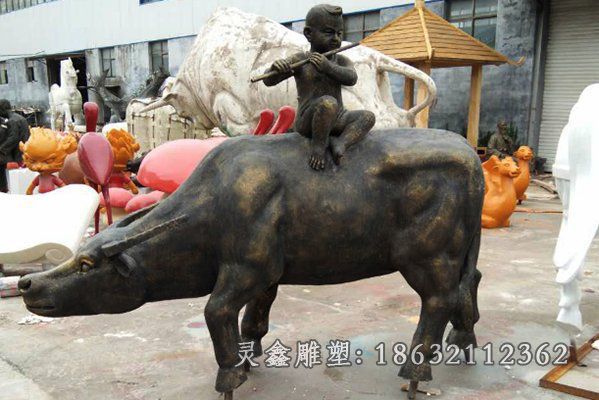 城市牧童放牛标志铜雕