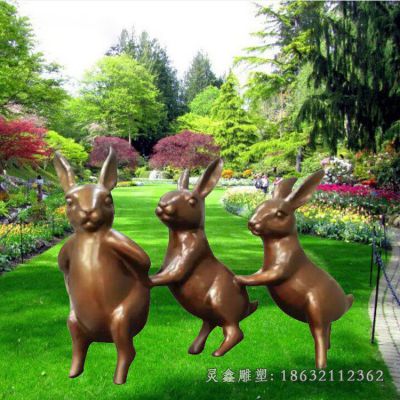 草坪兔子动物标志铜雕