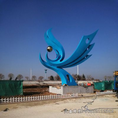 不锈钢蓝色凤凰动物雕塑 