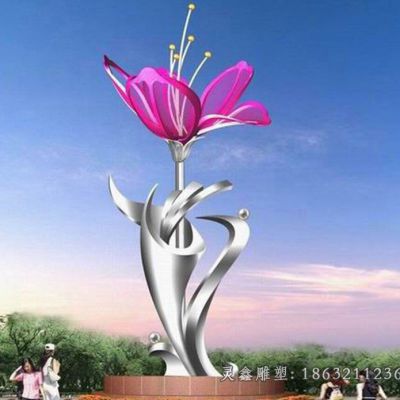不锈钢抽象花朵校园雕塑 