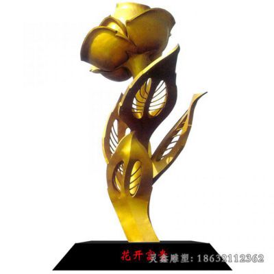 不锈钢金色花朵景观雕塑 