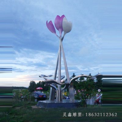广场抽象不锈钢花朵雕塑 