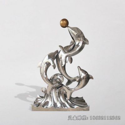 不锈钢海豚戏球标志雕塑