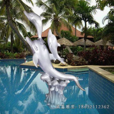 不锈钢几何海豚标志雕塑