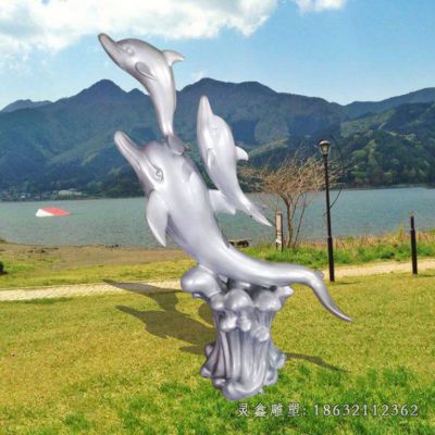 不锈钢海洋海豚动物雕塑 