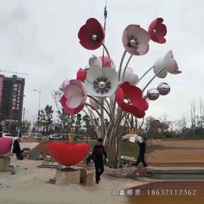 不锈钢彩绘花朵景观雕塑 