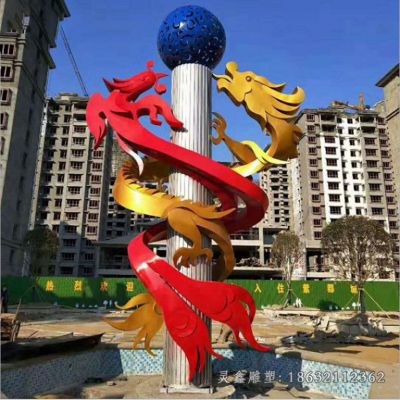 不锈钢龙柱动物标志雕塑