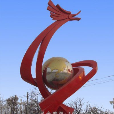 不锈钢红色抽象龙雕塑