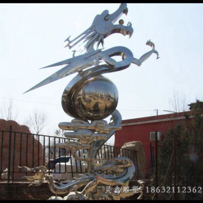不锈钢几何龙动物雕塑 