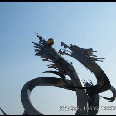 不锈钢抽象龙动物标志雕塑 