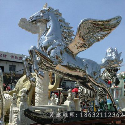 不锈钢几何飞马动物雕塑 