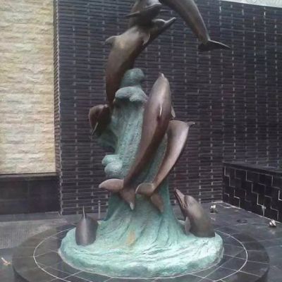 广场海豚动物铜雕