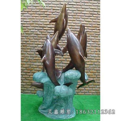海豚嬉戏动物标志铜雕