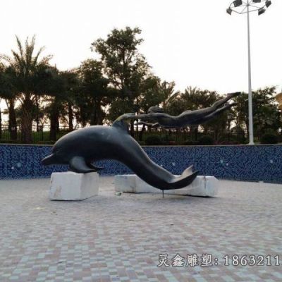 海豚户外动物标志铜雕