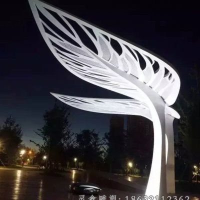 不锈钢抽象树叶标志雕塑