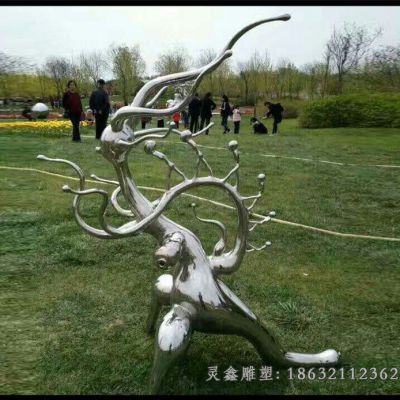 不锈钢公园抽象兔子雕塑 
