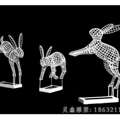 不锈钢三只兔子动物雕塑 