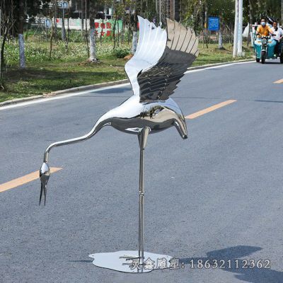 不锈钢仙鹤镜面标志雕塑 