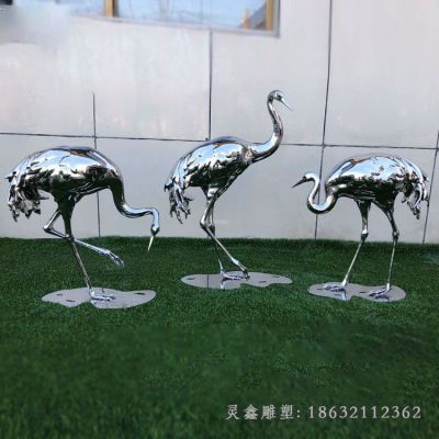 不锈钢园林镜面仙鹤雕塑 