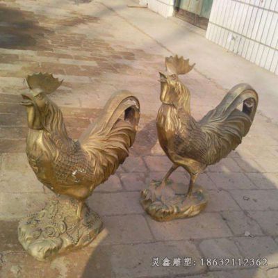 情侣鸡动物标志铜雕