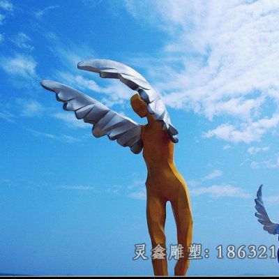 不锈钢抽象人物翅膀雕塑