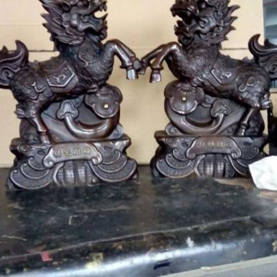 情侣麒麟动物景观铜雕