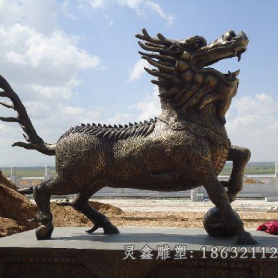 户外麒麟动物标志铜雕