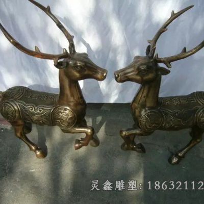 黑色小鹿动物景观铜雕