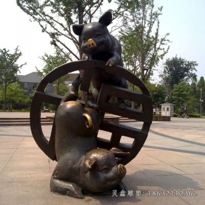 公园猪动物景观铜雕
