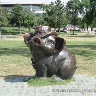 园林猪动物标志铜雕