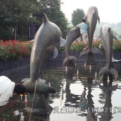 公园海豚动物景观铜雕