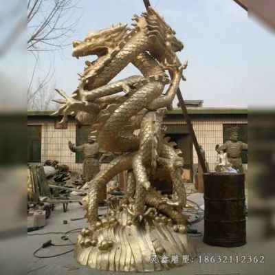 城市双龙出水景观铜雕