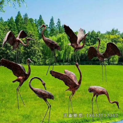 户外仙鹤展翅动物铜雕