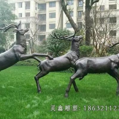 奔跑的鹿小区景观铜雕