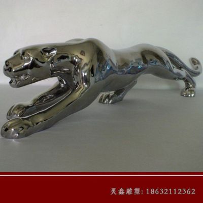 不锈钢豹子动物雕塑 
