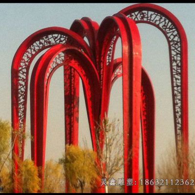 不锈钢彩绘红色景观雕塑 