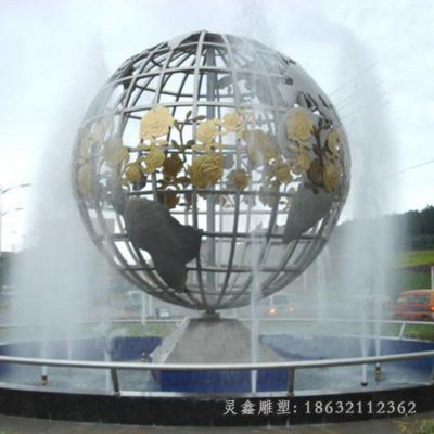 不锈钢地球仪喷水景观雕塑