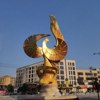 不锈钢金凤凰动物雕塑 